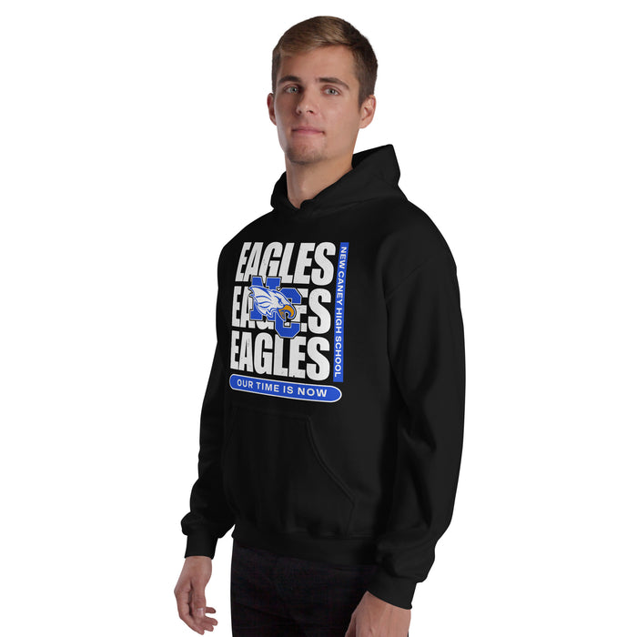 Man wearing New Caney High School Eagles Black Classic Unisex Hoodie 235