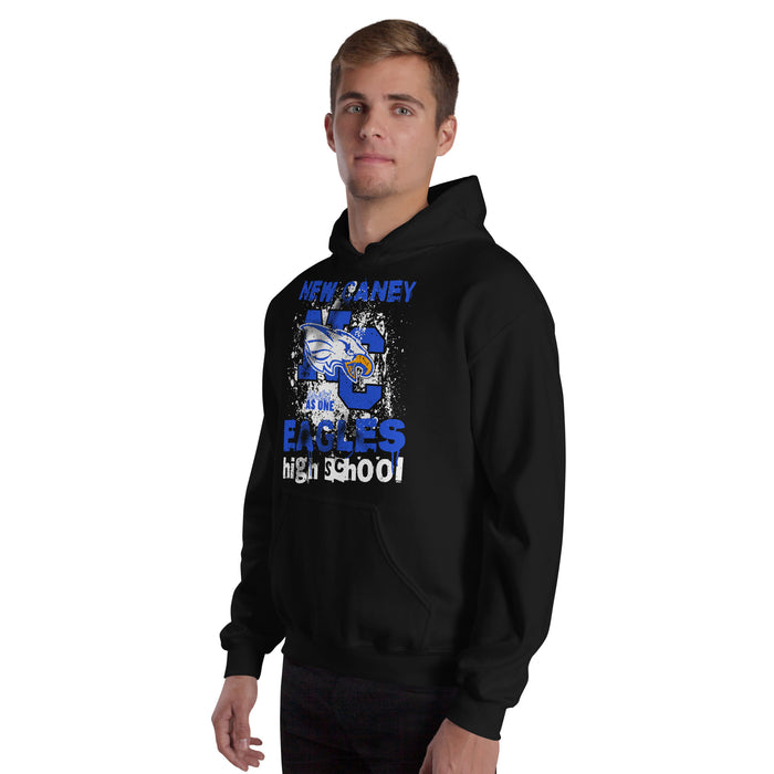 Man wearing New Caney High School Eagles Black Classic Unisex Hoodie 205
