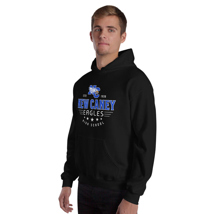 Man wearing New Caney High School Eagles Black Classic Unisex Hoodie 217