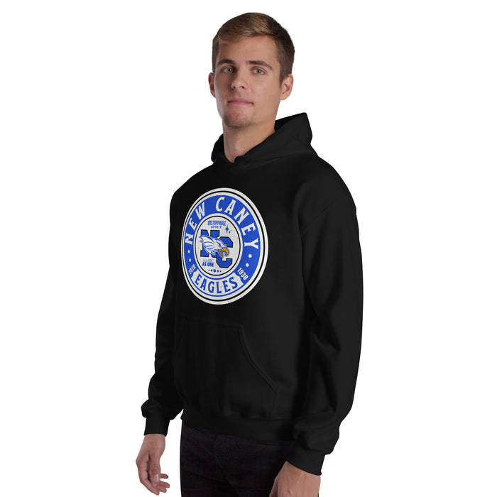 Man wearing New Caney High School Eagles Black Classic Unisex Hoodie 220