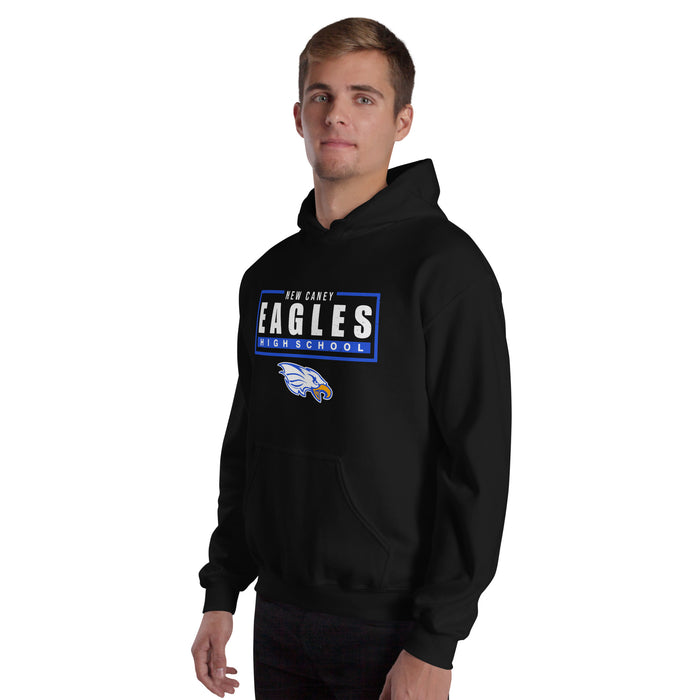 Man wearing New Caney High School Eagles Black Classic Unisex Hoodie 049