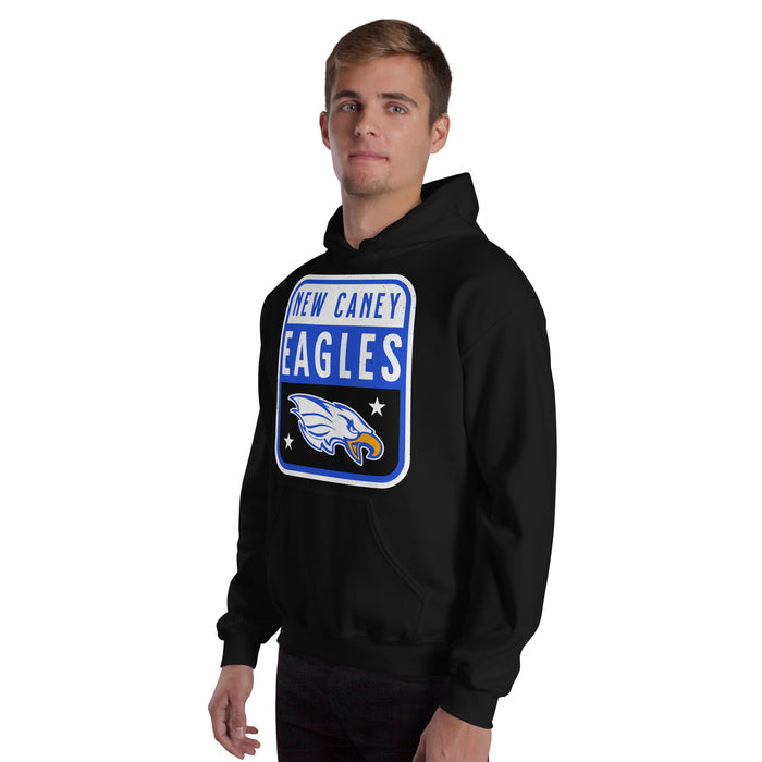 Man wearing New Caney High School Eagles Black Classic Unisex Hoodie 001