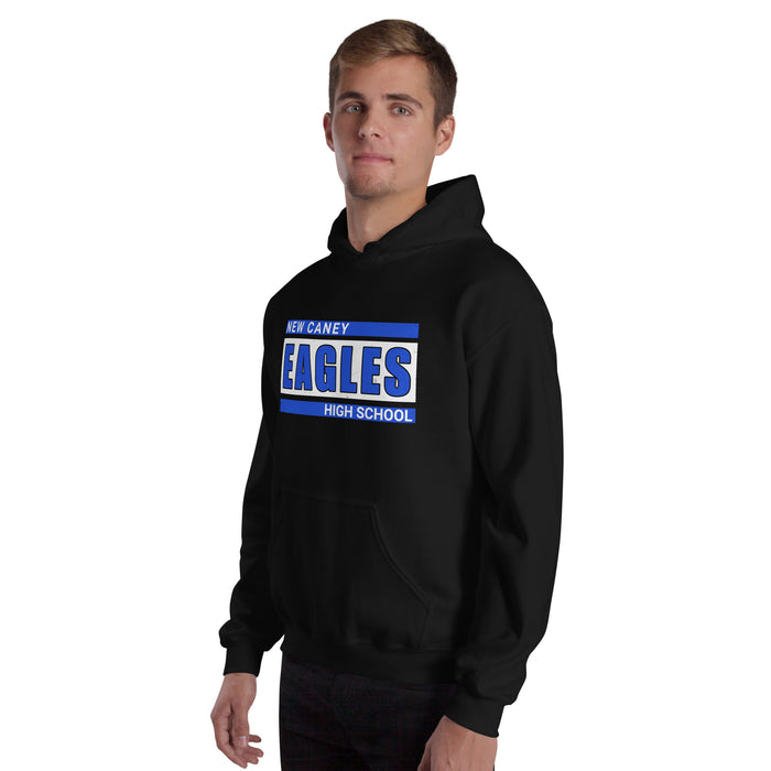 Man wearing New Caney High School Eagles Black Classic Unisex Hoodie 098