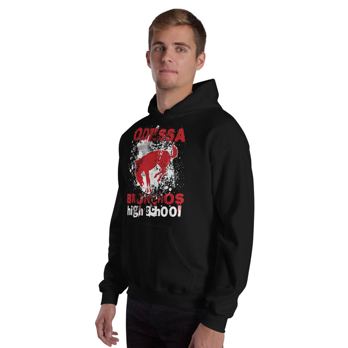 Man wearing Odessa High School Bronchos Black Classic Unisex Hoodie 205