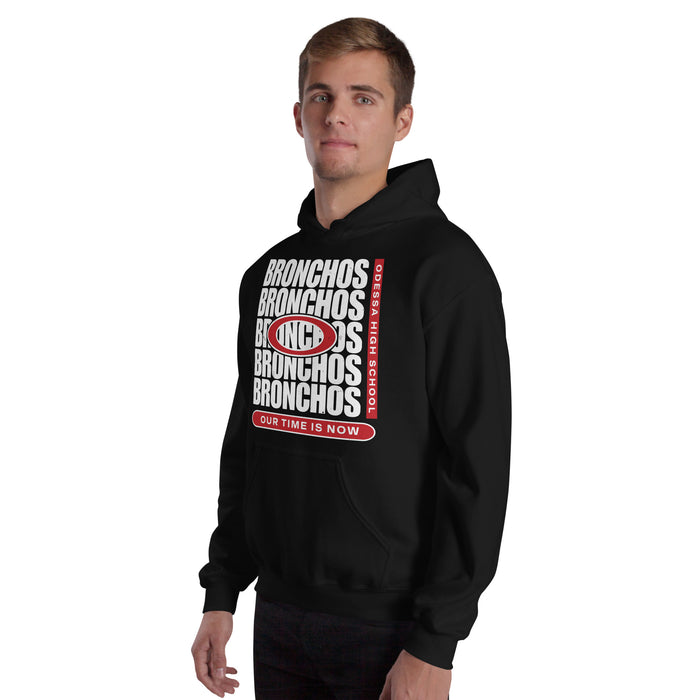Man wearing Odessa High School Bronchos Black Classic Unisex Hoodie 235