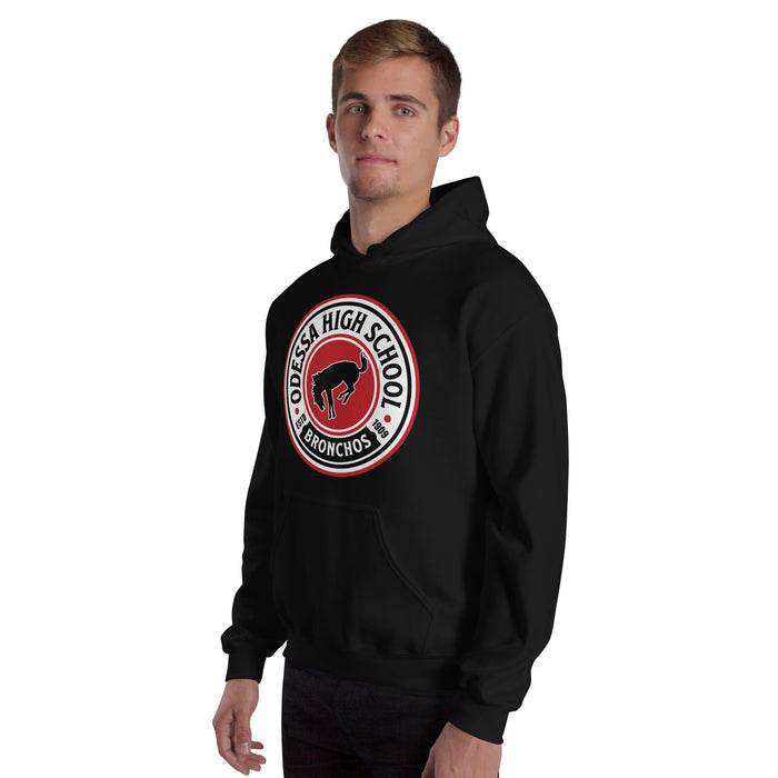 Man wearing Odessa High School Bronchos Black Classic Unisex Hoodie 220