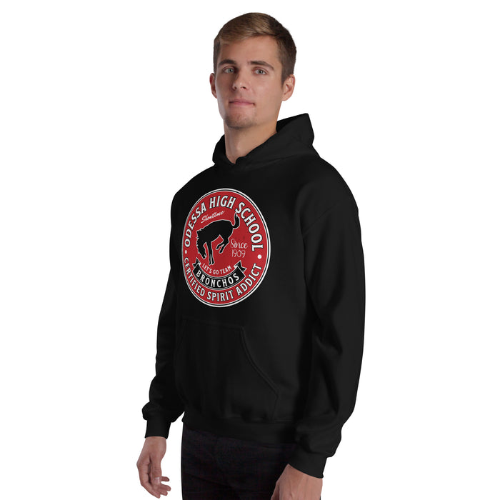 Man wearing Odessa High School Bronchos Black Classic Unisex Hoodie 215