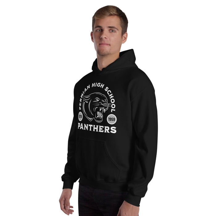 Man wearing Permian High School Panthers Black Classic Unisex Hoodies 208