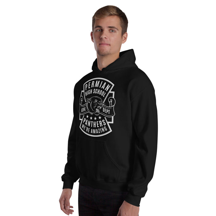 Man wearing Permian High School Panthers Black Classic Unisex Hoodies 207