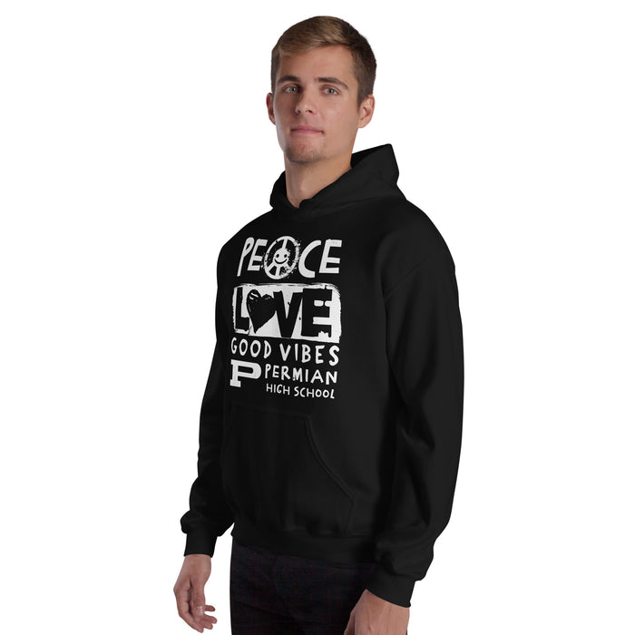 Man wearing Permian High School Panthers Black Classic Unisex Hoodies 240