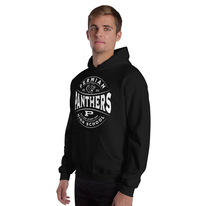Man wearing Permian High School Panthers Black Classic Unisex Hoodies 218