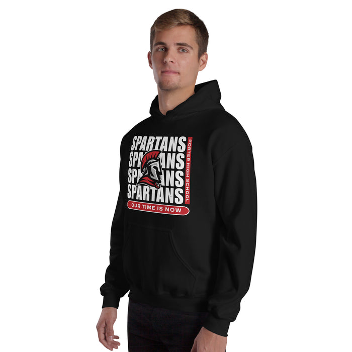 Man wearing Porter High School Spartans Black Classic Unisex Hoodie 235
