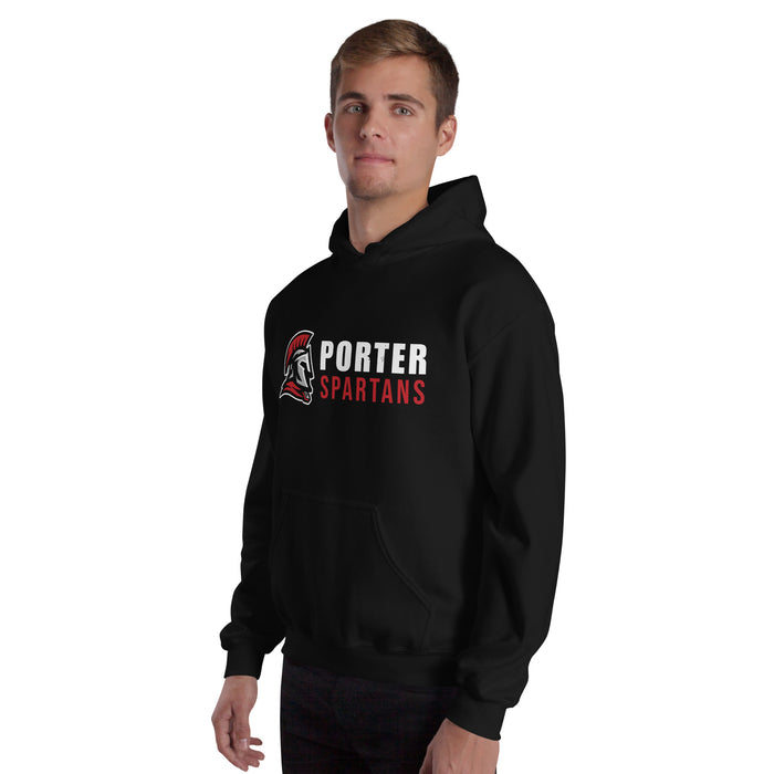 Man wearing Porter High School Spartans Black Classic Unisex Hoodie 200