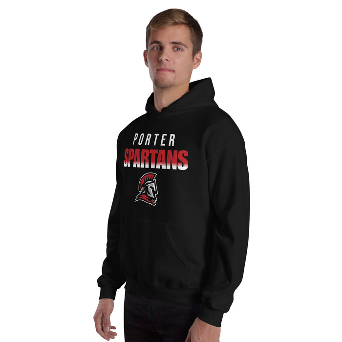 Man wearing Porter High School Spartans Black Classic Unisex Hoodie 024