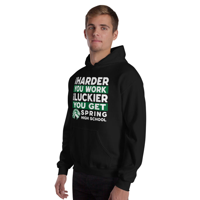 Man wearing Spring High School Lions Black Classic Unisex Hoodie 238