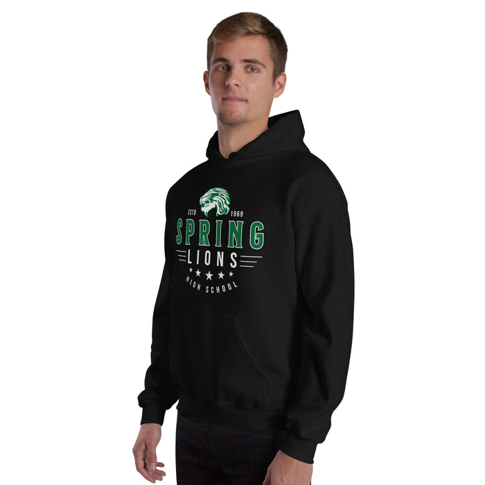Man wearing Spring High School Lions Black Classic Unisex Hoodie 217