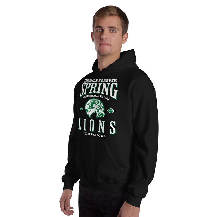 Man wearing Spring High School Lions Black Classic Unisex Hoodie 230