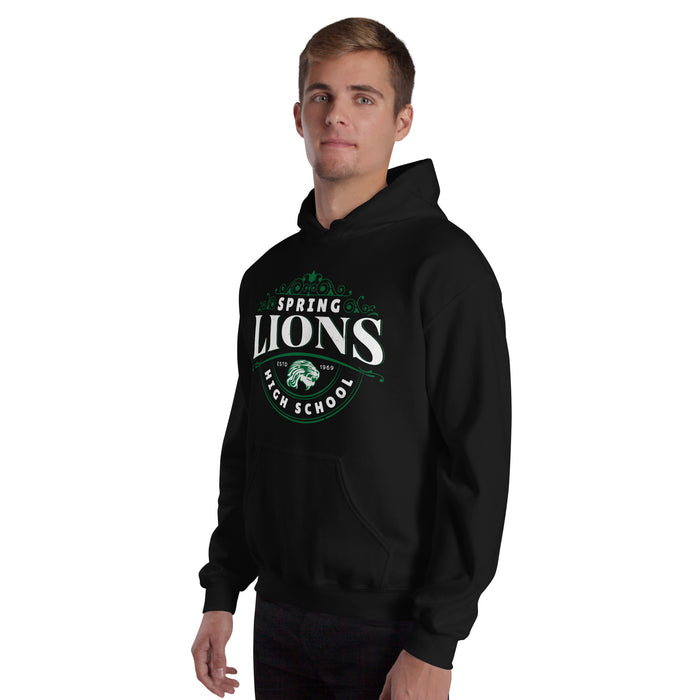 Man wearing Spring High School Lions Black Classic Unisex Hoodie 211