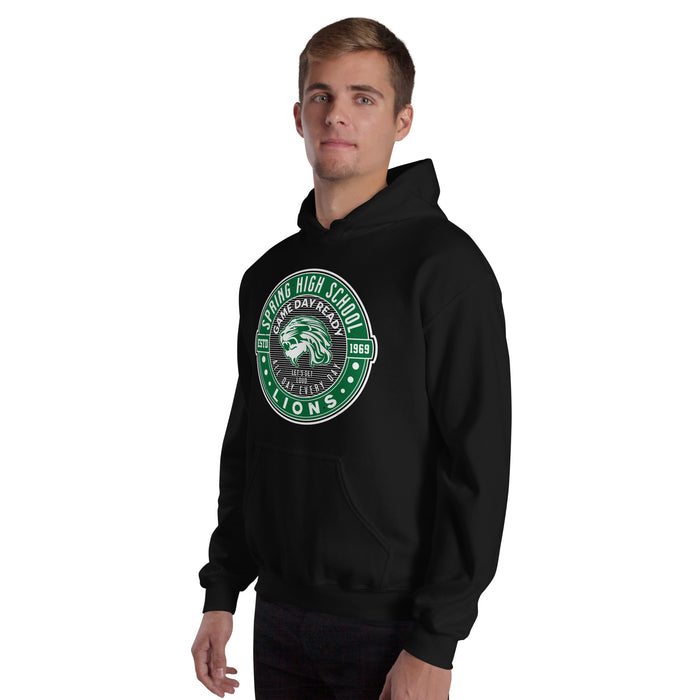 Man wearing Spring High School Lions Black Classic Unisex Hoodie 224