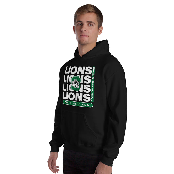 Man wearing Spring High School Lions Black Classic Unisex Hoodie 235