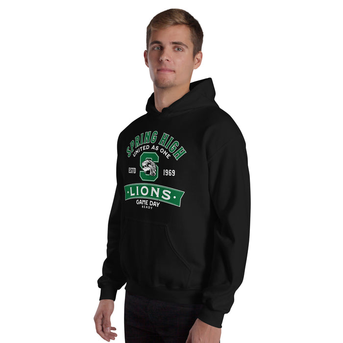 Man wearing Spring High School Lions Black Classic Unisex Hoodie 221
