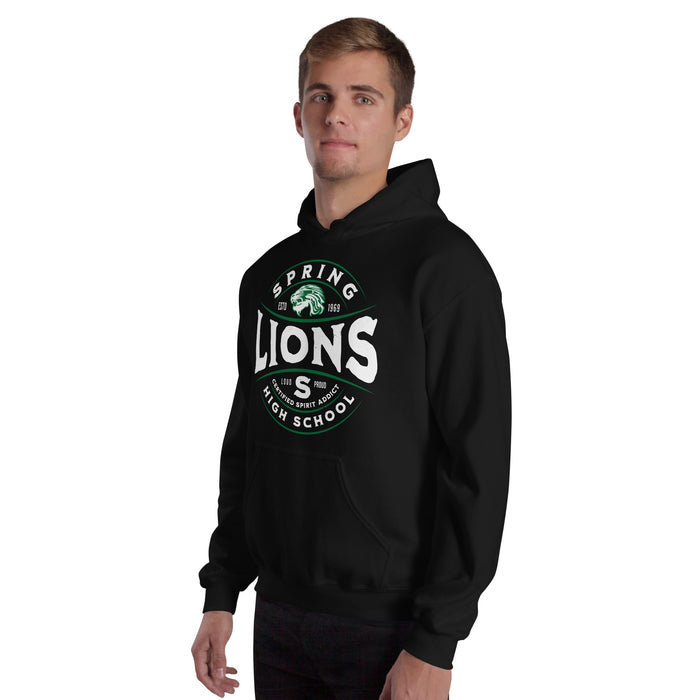 Man wearing Spring High School Lions Black Classic Unisex Hoodie 218