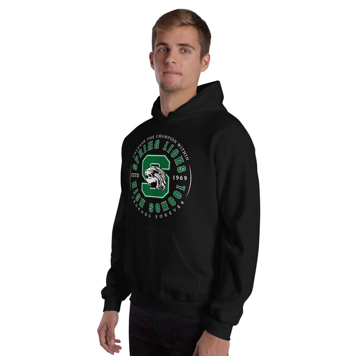 Man wearing Spring High School Lions Black Classic Unisex Hoodie 214