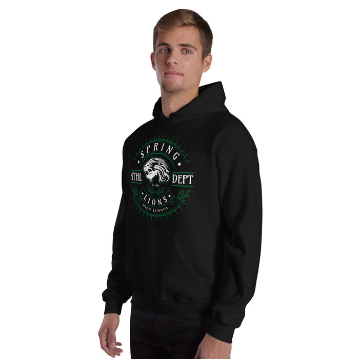 Man wearing Spring High School Lions Black Classic Unisex Hoodie 201