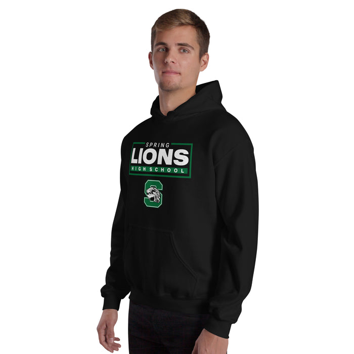 Man wearing Spring High School Lions Black Classic Unisex Hoodie 049