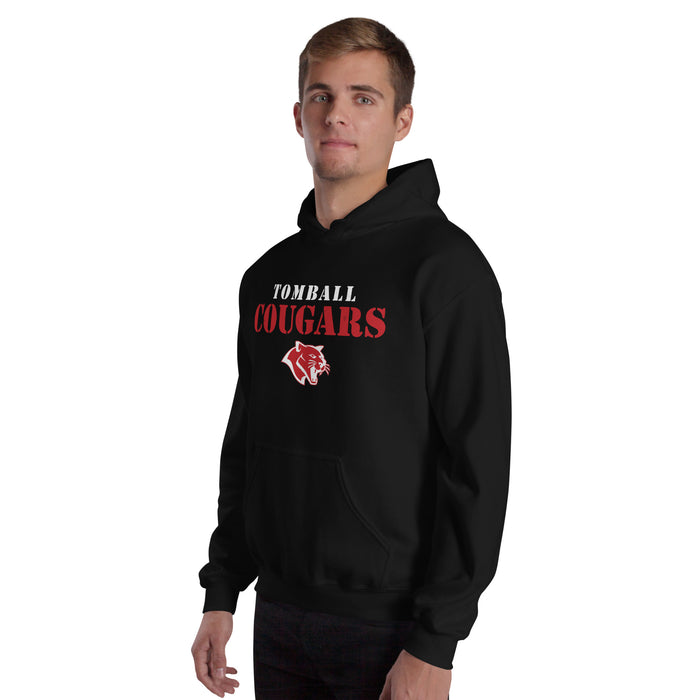 Man wearing Tomball High School Cougars Black Classic Unisex Hoodie 017