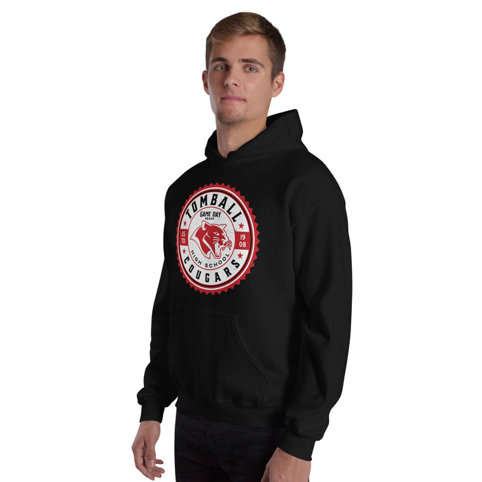 Man wearing Tomball High School Cougars Black Classic Unisex Hoodie 203