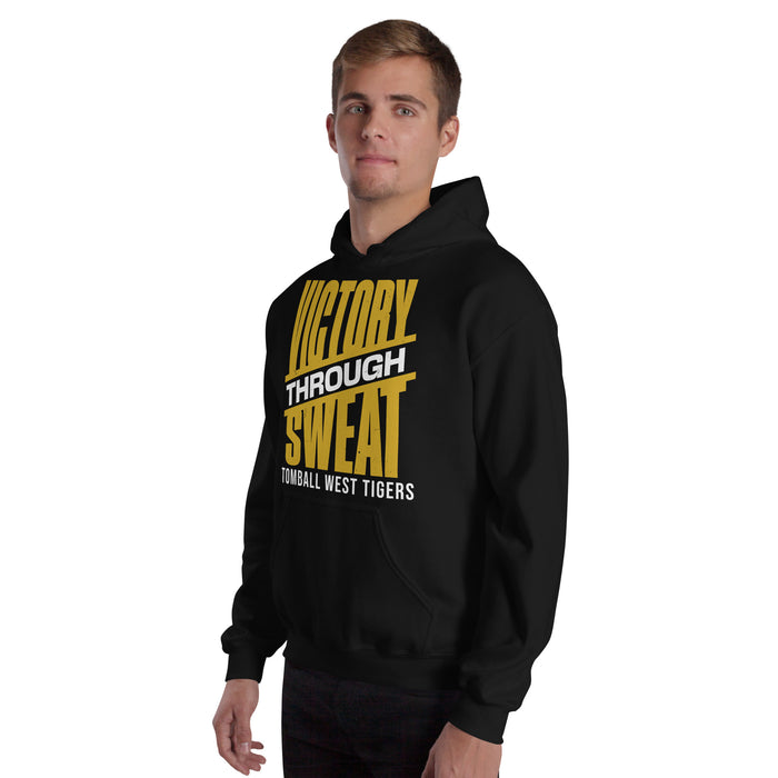 Man wearing Tomball West High School Tigers Black Classic Unisex Hoodie 241