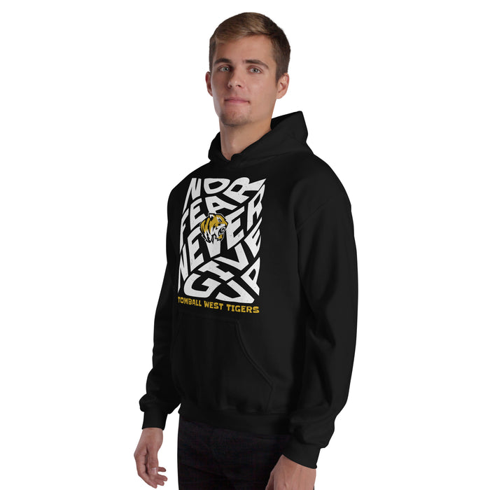 Man wearing Tomball West High School Tigers Black Classic Unisex Hoodie 236