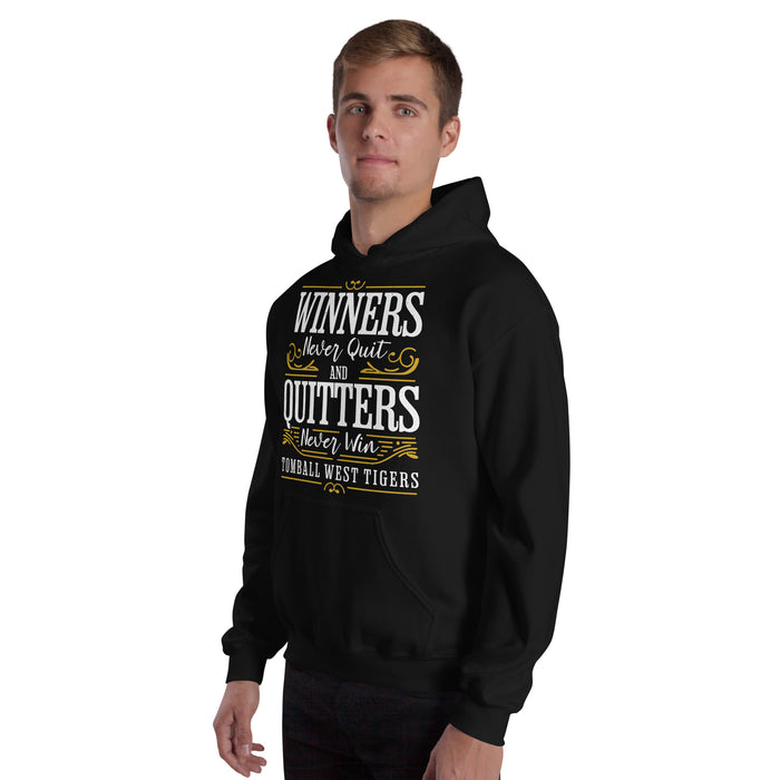 Man wearing Tomball West High School Tigers Black Classic Unisex Hoodie 237
