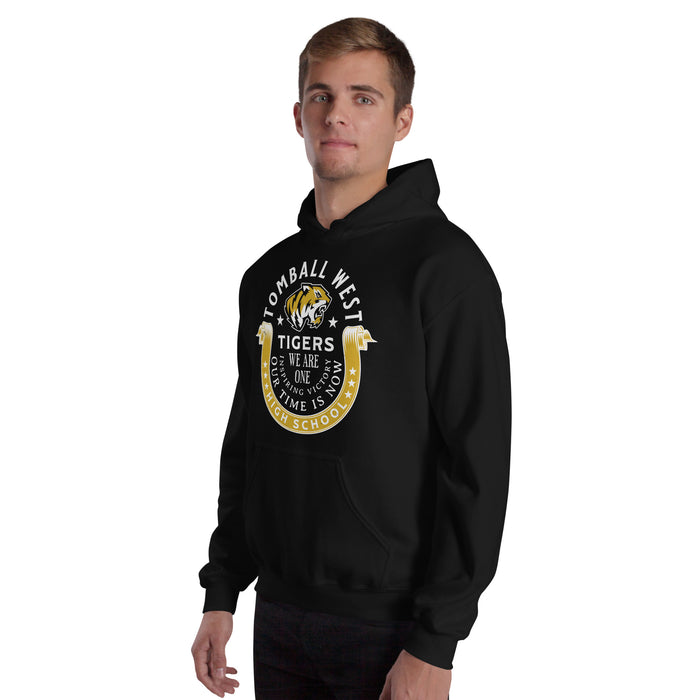 Man wearing Tomball West High School Tigers Black Classic Unisex Hoodie 229