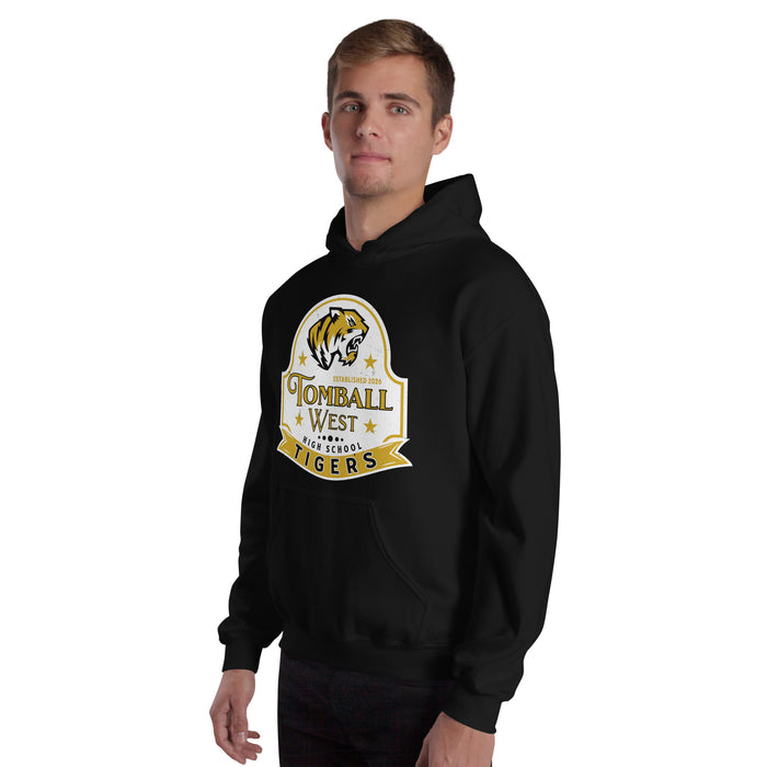Man wearing Tomball West High School Tigers Black Classic Unisex Hoodie 219