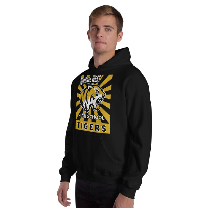 Man wearing Tomball West High School Tigers Black Classic Unisex Hoodie 226