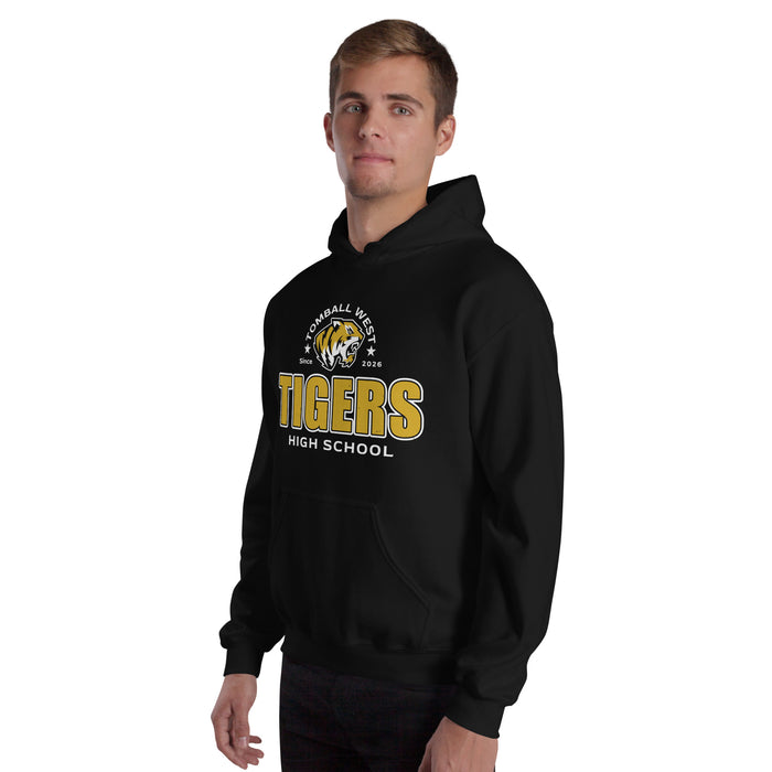 Man wearing Tomball West High School Tigers Black Classic Unisex Hoodie 222