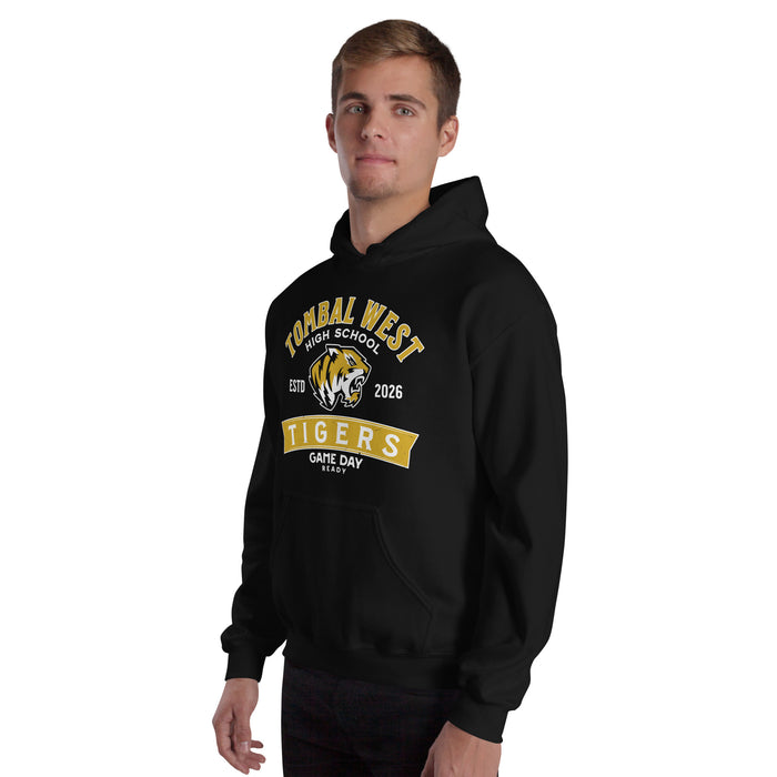 Man wearing Tomball West High School Tigers Black Classic Unisex Hoodie 221