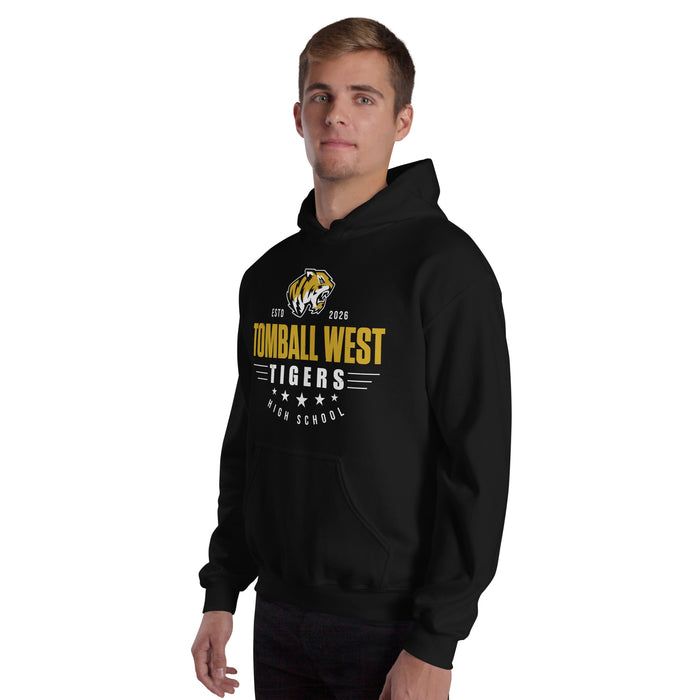Man wearing Tomball West High School Tigers Black Classic Unisex Hoodie 217