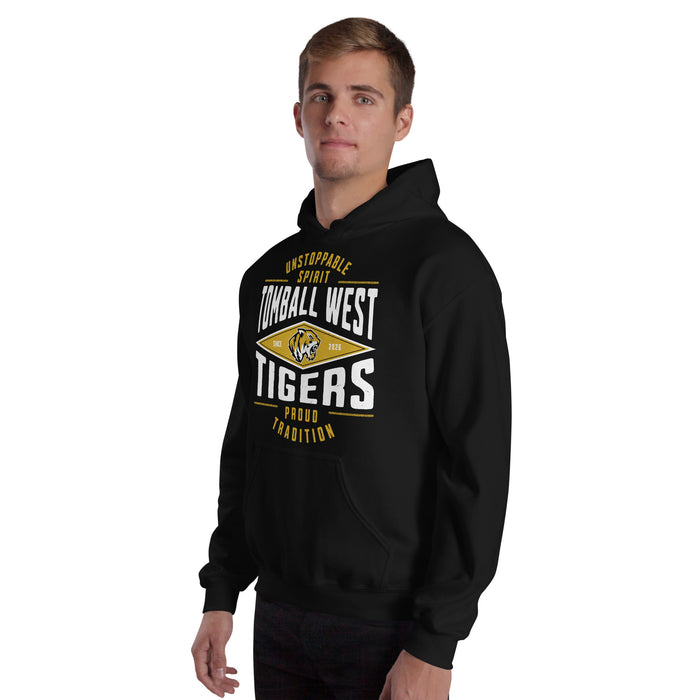 Man wearing Tomball West High School Tigers Black Classic Unisex Hoodie 210