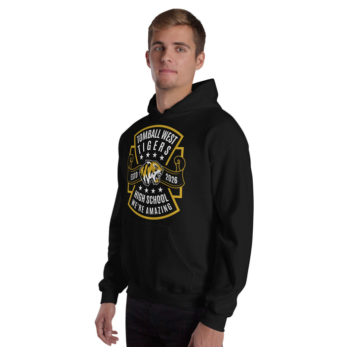 Man wearing Tomball West High School Tigers Black Classic Unisex Hoodie 207