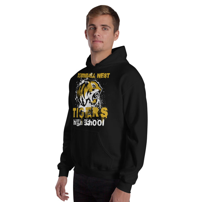 Man wearing Tomball West High School Tigers Black Classic Unisex Hoodie 205