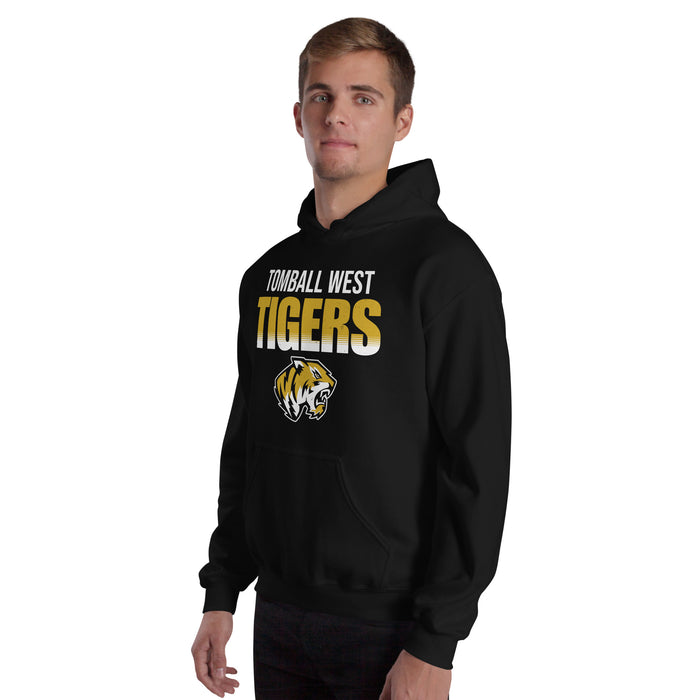 Man wearing Tomball West High School Tigers Black Classic Unisex Hoodie 024