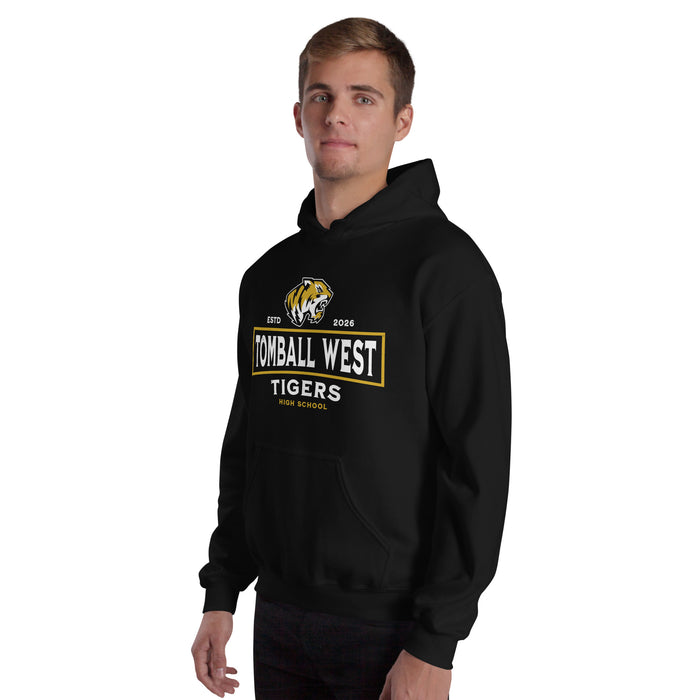 Man wearing Tomball West High School Tigers Black Classic Unisex Hoodie 202