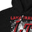 Close-up view of a black hoodie showing hood and drawcords for Lake Travis High School. Design #205