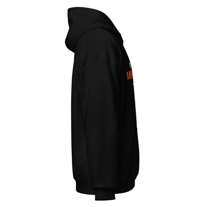 Rights side view of United High School Longhorns Black Classic Unisex Hoodie 222