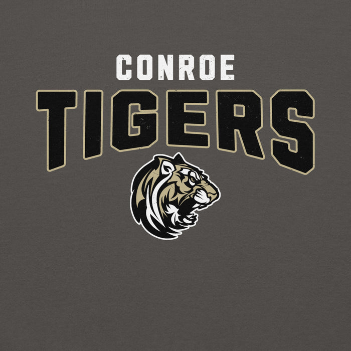 Close-up view of Conroe High School Tigers Charcoal Classic Unisex Hoodie 210
