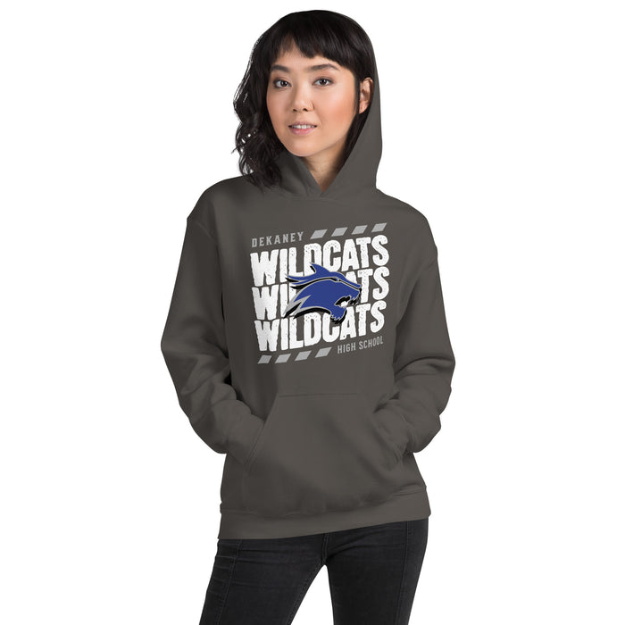 Woman wearing Dekaney High School Wildcats Charcoal Grey Classic Unisex Hoodie 223