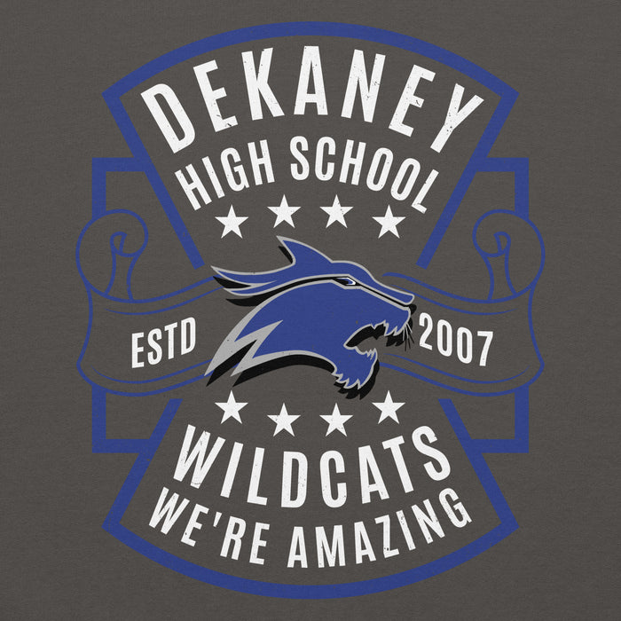Close-up view of Dekaney High School Wildcats Charcoal Grey Classic Unisex Hoodie 207
